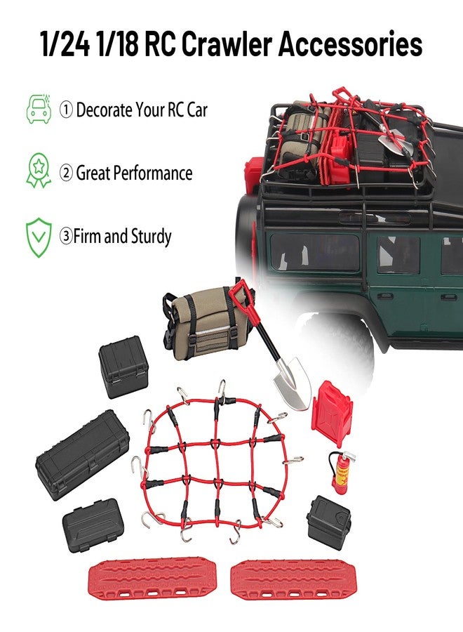 daitoku 1/24 & 1/18 Car Roof Decoration RC Crawler Accessories Luggage Net ARB Bags Recovery Boards Luggage Box Fire Fuel Tanks Extinguisher Shovel Wood Box for 1/18 TRX4M 1/24 Axial SCX24 (Red) - Image 2